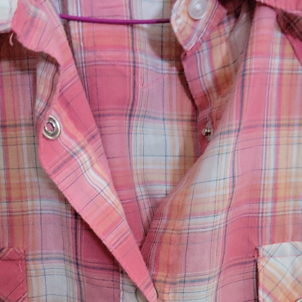 Vintage Wrangler Western Cowgirl Pink Plaid Button-Up Shirt Pearl Buttons - Picture 3 of 10
